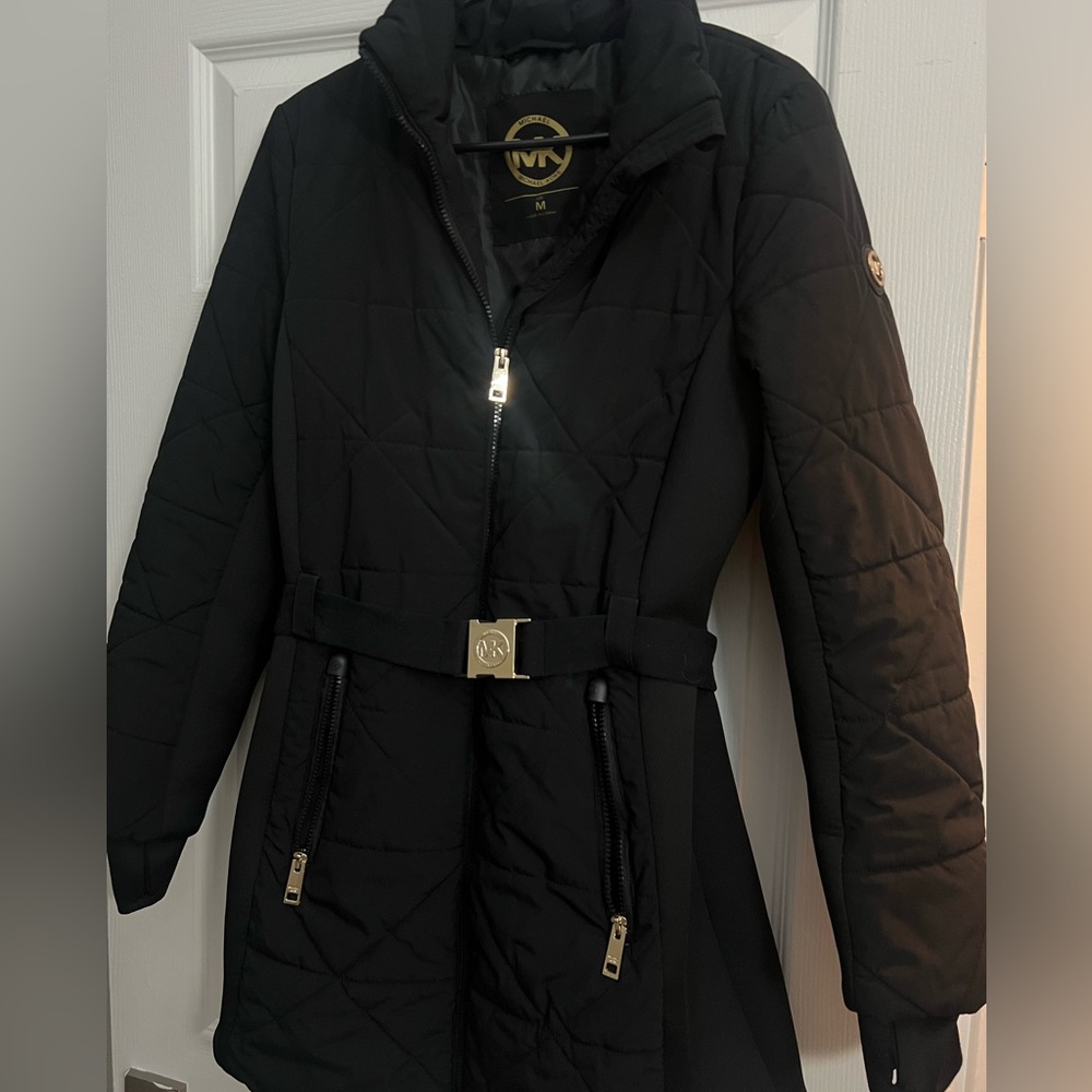 Women's Michael Kors Belted Faux-Fur-Trim Hooded Puffer Coat